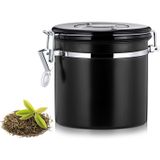 1200ml Stainless Steel Sealed Food Coffee Grounds Bean Storage Container with Built-in CO2 Gas Vent Valve & Calendar (Black)