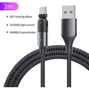ZFXCT-WYA0G 3A USB to USB-C / Type-C 180 Degree Rotating Elbow Charging Cable  Length:2m(Grey)
