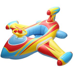 Children Thickened Inflatable Airplane Shape Seat Mount Swimming Ring(Blue)