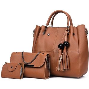 3 in 1 Casual PU Shoulder Bag Ladies Handbag Messenger Bag with Bear Tassel