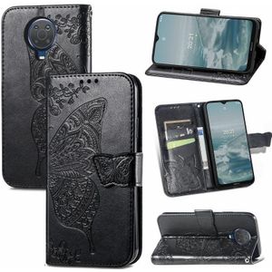 For Nokia 6.3 Butterfly Love Flower Embossed Horizontal Flip Leather Case with Bracket / Card Slot / Wallet / Lanyard(Black)