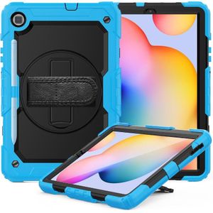 For Samsung Galaxy Tab S6 Lite P610 Shockproof Colorful Silicone + PC Protective Case with Holder & Shoulder Strap & Hand Strap & Pen Slot(Light Blue)