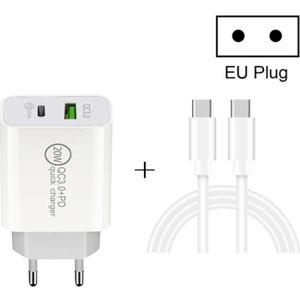 20W PD Type-C + QC 3.0 USB Interface Fast Charging Travel Charger with USB-C / Type-C to Type-C Fast Charge Data Cable EU Plug