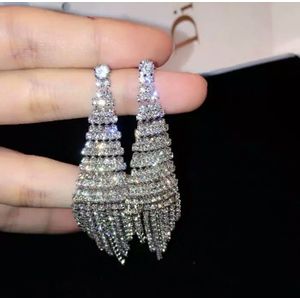 Super Flash Diamond Two-color Tassel Earrings for Women(Silver stud earings)