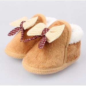 Spring Autumn and Winter Baby Cotton Shoes Boots Thick Warm Soft Bottom Bow Toddler Shoes  Size:13(Khaki)