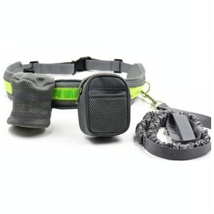 Dog Running Reflective Adjustable Belt Traction Rope with Small Bag  Specification:4-Piece Set(Gray)