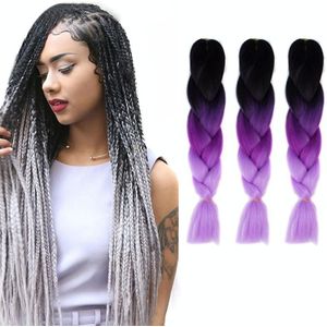 Fashion Color Gradient Individual Braid Wigs Chemical Fiber Big Braids  Length: 60cm(38 Black+Dark Purple+Light Purple)
