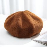 Autumn and Winter Beret Ladies Hats Plush Warmth Retro Painter Hat  Size: Adjustable(Caramel)