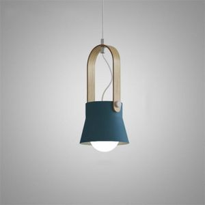 Wood Grain Creative Simple Personality Restaurant Chandelier Single Head Study Bedroom Macaron Bar Small Lamp without Light Source  Size:S(Blue)