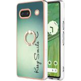 Voor Google Pixel 7a Electroplating Dual-side IMD-telefoonhoes met ringhouder