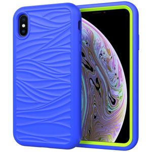 For iPhone XS Max Wave Pattern 3 in 1 Silicone+PC Shockproof Protective Case(Blue+Olivine)