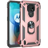 For Motorola Moto E7 Shockproof TPU + PC Protective Case with 360 Degree Rotating Holder(Rose Gold)