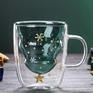 300ML Creative Double-Layer Glass Christmas Tree Star Water Cup