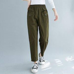 Plus Size Womens High Waist Loose Slim Cotton Casual Pants Harem Pants (Color:Green Size:XL)