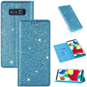 For Samsung Galaxy Note 8 Ultrathin Glitter Magnetic Horizontal Flip Leather Case with Holder & Card Slots(Sky Blue)