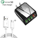 2 in 1 1m USB to Micro USB Data Cable + 30W QC 3.0 4 USB Interfaces Mobile Phone Tablet PC Universal Quick Charger Travel Charger Set  US Plug(White)