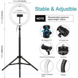 PULUZ 1.65m Tripod Mount + 10.2 inch 26cm Curved Surface USB 3 Modes Dimmable Dual Color Temperature Ring Vlogging Video Light Live Broadcast Kits with Phone Clamp (Black)