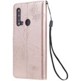 Pressed Printing Butterfly Pattern Horizontal Flip PU Leather Case with Holder & Card Slots & Wallet & Lanyard For Huawei P20 Lite 2019 / Nova 5i(Rose Gold)