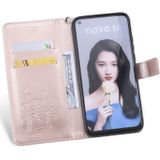 Pressed Printing Butterfly Pattern Horizontal Flip PU Leather Case with Holder & Card Slots & Wallet & Lanyard For Huawei P20 Lite 2019 / Nova 5i(Rose Gold)