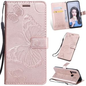 Pressed Printing Butterfly Pattern Horizontal Flip PU Leather Case with Holder & Card Slots & Wallet & Lanyard For Huawei P20 Lite 2019 / Nova 5i(Rose Gold)