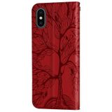 Life of Tree Embossing Pattern Horizontal Flip Leather Case with Holder & Card Slot & Wallet & Photo Frame & Lanyard For iPhone X / XS(Red)