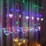 LED Heart-Shaped Decorative Lights Curtain Lights Holiday Dress String Lights  EU Plug(Colorful Light)