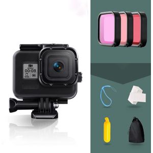 For GoPro HERO8 Black 45m Waterproof Housing Protective Case with Buckle Basic Mount & Screw & (Purple  Red  Pink) Filters & Floating Bobber Grip & Strap & Anti-Fog Inserts (Black)