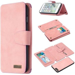 Detachable Frosted Magnetic Horizontal Flip Leather Case with Card Slots & Holder & Zipper Wallet & Photo Frame For iPhone 8 Plus / 7 Plus(Pink)