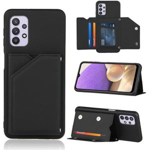 For Samsung Galaxy A32 5G Skin Feel PU + TPU + PC Back Cover Shockproof Case with Card Slots & Holder & Photo Frame(Black)