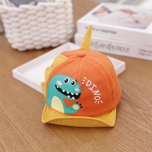 C0306 Spring Cartoon Dinosaur Pattern Baby Peaked Caps Infant Sunhat  Size: 48cm Adjustable(Orange)