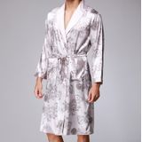 Men's Long Paragraph Silk Pajamas (Color:Grey Size:L)