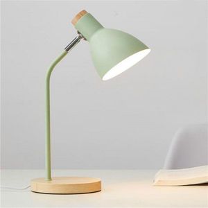 E27 Button Switch Wood Table Lamp Metal Shade Desk Light Bedside Reading Book Light Home Decor  Light Source:Normal Bulb(Green)