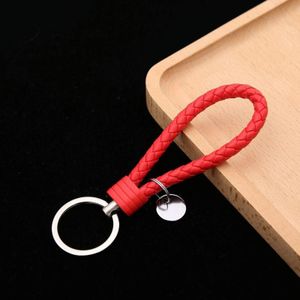 100 PCS Woven Leather Cord Keychain Car Pendant Leather Key Ring Baotou With Small Round Piece(Red)