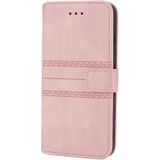 Embossed Striped Magnetic Buckle PU + TPU Horizontal Flip Leather Case with Holder & Card Slot & Wallet & Photo Frame & Sling For iPhone 8 Plus / 7 Plus / 6 Plus(Pink)