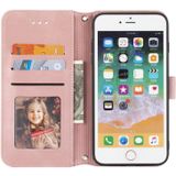 Embossed Striped Magnetic Buckle PU + TPU Horizontal Flip Leather Case with Holder & Card Slot & Wallet & Photo Frame & Sling For iPhone 8 Plus / 7 Plus / 6 Plus(Pink)