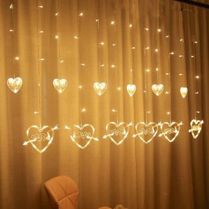 LED Heart-Shaped Decorative Lights Curtain Lights Holiday Dress String Lights  EU Plug(Warm White Light)
