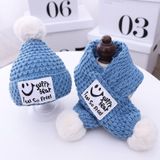 C0108 Smiley Children Knitted Hat Autumn and Winter Baby Woolen Hat Scarf Set(Blue)