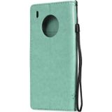 For Huawei Y9a Tree & Cat Pattern Pressed Printing Horizontal Flip PU Leather Case with Holder & Card Slots & Wallet & Lanyard(Green)