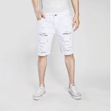 Summer Casual Ripped Denim Shorts for Men (Color:White Size:L)
