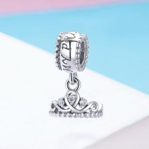 S925 Sterling Silver Beads DIY Beaded Bracelet Accessories Princess Crown Charm