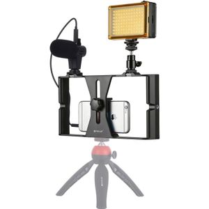 PULUZ 3 in 1 Vlogging Live Broadcast LED Selfie Light Smartphone Video Rig Kits with Microphone + Cold Shoe Tripod Head for iPhone  Galaxy  Huawei  Xiaomi  HTC  LG  Google  and Other Smartphones(Red)