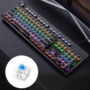 YINDIAO Electroplating Punk Mixed Light USB Mechanical Gaming Wired Keyboard  Blue Shaft (Black)