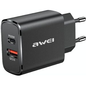awei PD7 20W QC + PD Fast Charging Travel Charger Power Adapter  EU Plug (Black)