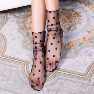 3 Pairs Lace Socks Fishnet Embroidered High Fish Women Net Socks Ankle Short Socks Ruffle Sexy(Dot)