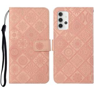 For Samsung Galaxy A32 4G Ethnic Style Embossed Pattern Horizontal Flip Leather Case with Holder & Card Slots & Wallet & Lanyard(Pink)