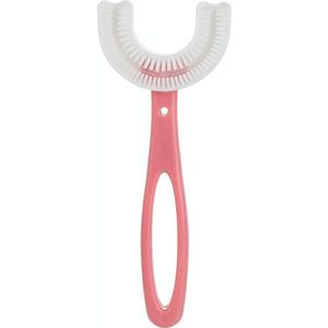 10 PCS U-shaped Children Baby Hand-held Soft Toothbrush Brushing Artifact for 6-12 Years Old  Style: Straight Handle (Pink)