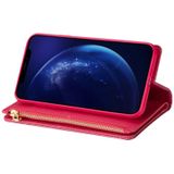 For Samsung Galaxy Note10 Multi-card Slots Starry Sky Laser Carving Glitter Zipper Horizontal Flip Leather Case with Holder & Wallet & Lanyard(Rose Red)