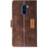 For Xiaomi Pocophone F1 Retro Texture Contrast Color Side Buckle Horizontal Flip Leather Case with Holder & Card Slots & Wallet(Brown)