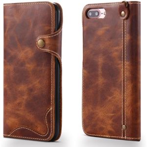 For iPhone 7 Plus / 8 Plus Denior Oil Wax Cowhide Magnetic Button Horizontal Flip Leather Case with Card Slots & Wallet(Brown)