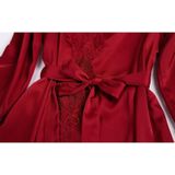 2 in 1 Ladies Lace Silk Sling Nightdress + Cardigan Nightgown Set (Color:Wine Red Size:Xxl)